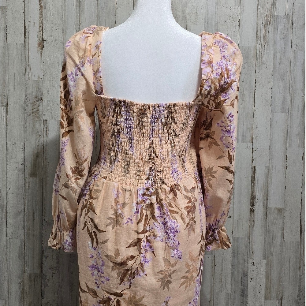 House of Harlow 1960 Peach Purple Floral Linen Blend Boho Midi Dress Size Medium - Picture 7 of 9
